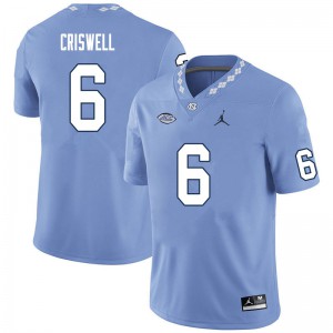 Mens North Carolina Tar Heels #6 Jacolby Criswell Carolina Blue Official Jerseys 789833-544
