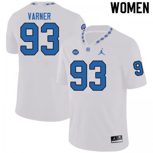 Women Tar Heels #93 Kristian Varner White Jordan Brand Embroidery Jerseys 204460-738