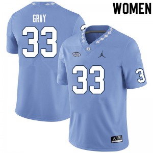 Women's University of North Carolina #33 Cedric Gray Carolina Blue NCAA Jerseys 914079-490