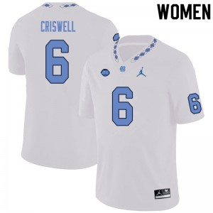 Women UNC #6 Jacolby Criswell White Player Jerseys 877948-213