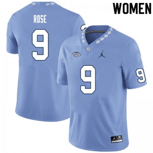 Women North Carolina Tar Heels #9 Ray Rose Carolina Blue Embroidery Jerseys 727791-136