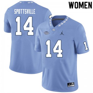 Women UNC #14 Welton Spottsville Carolina Blue Stitched Jerseys 507558-599