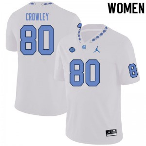 Womens North Carolina #80 Will Crowley White Official Jersey 424913-752