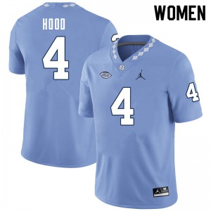 Women's North Carolina Tar Heels #4 Caleb Hood Carolina Blue High School Jersey 919390-725