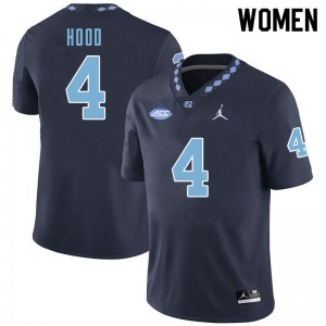 Womens UNC Tar Heels #4 Caleb Hood Navy Football Jersey 114556-437