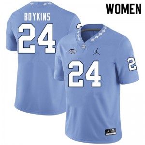 Women's Tar Heels #24 DeAndre Boykins Carolina Blue Player Jerseys 588359-118