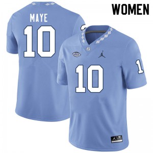 Women's University of North Carolina #10 Drake Maye Carolina Blue Embroidery Jersey 606306-961