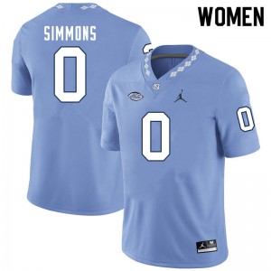 Womens North Carolina Tar Heels #0 Emery Simmons Carolina Blue Player Jerseys 974434-463