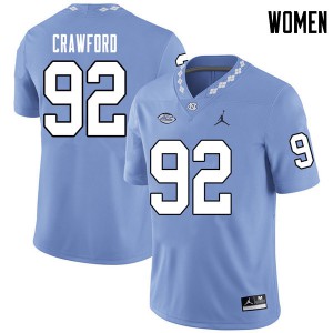 Womens University of North Carolina #92 Aaron Crawford Carolina Blue Jordan Brand Football Jerseys 602821-963