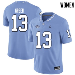 Women UNC #13 Antoine Green Carolina Blue Jordan Brand Stitch Jersey 415305-171