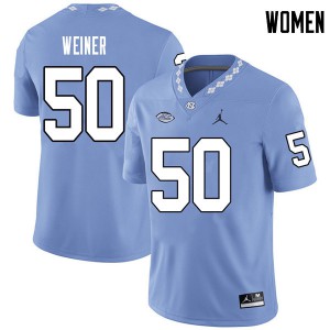 Women University of North Carolina #50 Art Weiner Carolina Blue Jordan Brand Football Jersey 305024-494