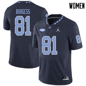 Womens University of North Carolina #81 Carson Burgess Navy Jordan Brand Football Jerseys 596666-952