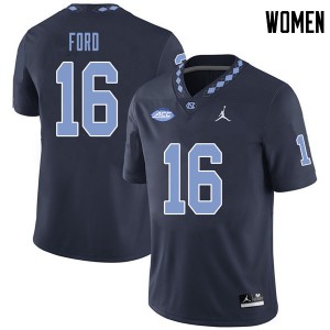 Women's University of North Carolina #16 D.J. Ford Navy Jordan Brand Stitch Jersey 900629-708