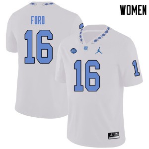 Women's University of North Carolina #16 D.J. Ford White Jordan Brand NCAA Jerseys 836102-688