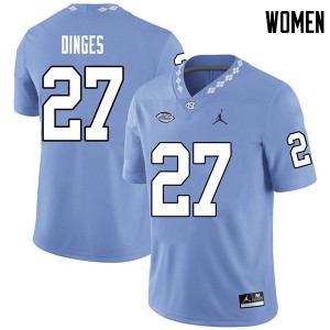 Women North Carolina Tar Heels #27 Jack Dinges Carolina Blue Jordan Brand Alumni Jersey 456214-784