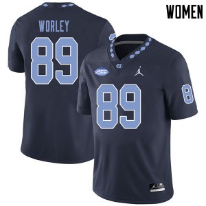 Women Tar Heels #89 Jared Worley Navy Jordan Brand Stitched Jerseys 658175-724