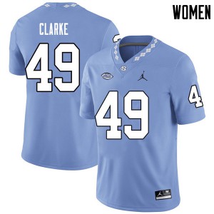 Women's UNC #49 Jeremiah Clarke Carolina Blue Jordan Brand University Jerseys 742162-481