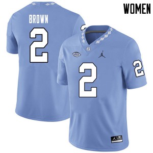 Womens North Carolina Tar Heels #2 Jordon Brown Carolina Blue Jordan Brand Stitch Jerseys 420333-266