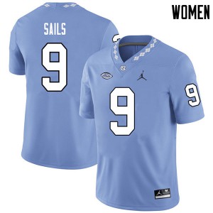 Womens UNC Tar Heels #9 K.J. Sails Carolina Blue Jordan Brand Football Jerseys 113193-493