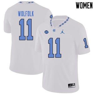 Women North Carolina Tar Heels #11 Myles Wolfolk White Jordan Brand College Jerseys 368585-455