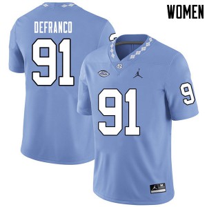 Women UNC Tar Heels #91 Nolan DeFranco Carolina Blue Jordan Brand College Jersey 517989-700