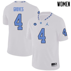 Women's North Carolina Tar Heels #4 Rontavius Groves White Jordan Brand Stitch Jersey 357629-114