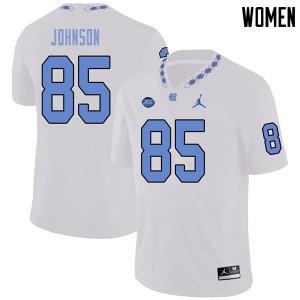 Women UNC Tar Heels #85 Roscoe Johnson White Jordan Brand Stitch Jersey 221673-999