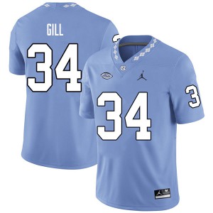 Men University of North Carolina #34 Xach Gill Carolina Blue Jordan Brand College Jerseys 460373-548