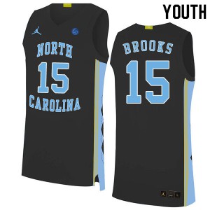 Youth University of North Carolina #15 Garrison Brooks Black 2020 Embroidery Jersey 605555-570