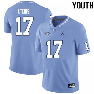Youth North Carolina Tar Heels #17 Grayson Atkins Carolina Blue Stitched Jerseys 935659-460