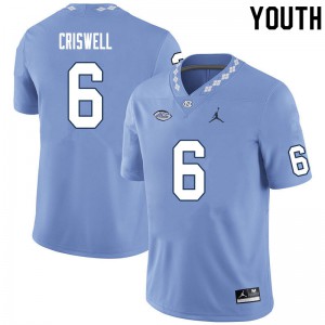 Youth UNC Tar Heels #6 Jacolby Criswell Carolina Blue University Jerseys 879367-277