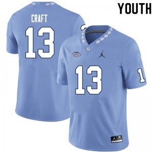 Youth North Carolina Tar Heels #13 Tylee Craft Carolina Blue Football Jerseys 863689-799
