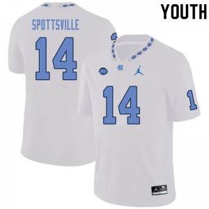 Youth UNC Tar Heels #14 Welton Spottsville White Official Jersey 972304-651