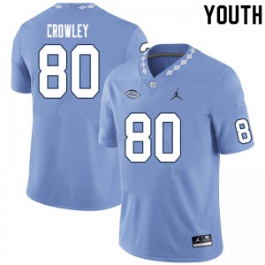 Youth UNC Tar Heels #80 Will Crowley Carolina Blue Official Jersey 415787-905