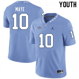 Youth UNC #10 Drake Maye Carolina Blue Stitch Jerseys 630332-118