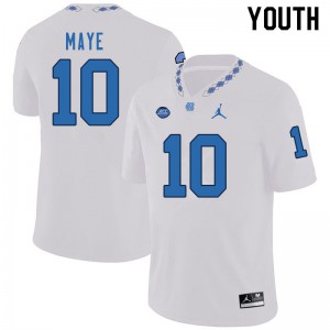 Youth UNC #10 Drake Maye White Football Jerseys 909613-741