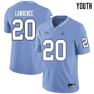 Youth University of North Carolina #20 Amos Lawrence Carolina Blue Jordan Brand Football Jerseys 573369-725