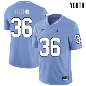 Youth UNC Tar Heels #36 Cole Holcomb Carolina Blue Jordan Brand Embroidery Jersey 987252-737