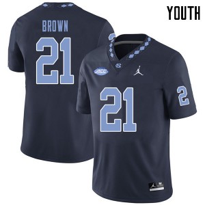 Youth North Carolina Tar Heels #21 Dyami Brown Navy Jordan Brand Stitched Jerseys 614972-485