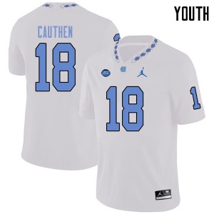 Youth North Carolina #18 J.T. Cauthen White Jordan Brand High School Jerseys 112339-517