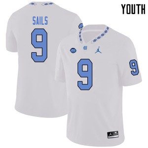 Youth University of North Carolina #9 K.J. Sails White Jordan Brand Football Jerseys 152015-865