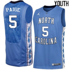 Youth Tar Heels #5 Marcus Paige Blue Embroidery Jersey 334497-851