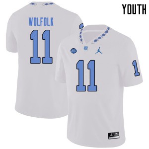 Youth North Carolina #11 Myles Wolfolk White Jordan Brand Stitched Jerseys 332787-739