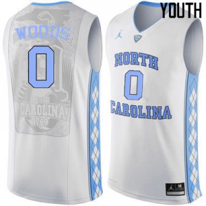 Youth Tar Heels #0 Seventh Woods White Player Jersey 860989-184